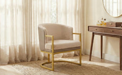 Modern Accent Chair Cozy Armchair Upholstered Reading Chair with Gold Metal Frame Living Room, Bedroom, or Office, Brown