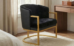 Modern Accent Chair Cozy Armchair Upholstered Reading Chair with Gold Metal Frame Living Room, Bedroom, or Office, Black