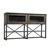Hutch with Glass Doors and Adjustable Shelves, Brown finish