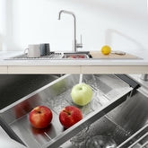 Stainless Steel Kitchen Sink, 33″x22″ Single Bowl, Overmount Handmade Sink in Brushed, with Cutting Board, Colander, Grid, LS-SSBR01