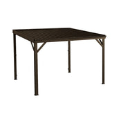 10x10FT Lean to Gazebo, Outdoor Hardtop Wall Mounted Gazebo with Sloping Galvanized Steel Roof, Upgraded Heavy Duty Mounted Shelter with Drainage System for Deck, Porch, Backyard, Brown