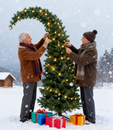 5 ft Prelit Bent Top Christmas Tree, Whimsical Xmas Tree Slim High Mountain Fir with 100 LEDs and Metal Stand