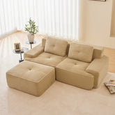 82" Modern L-Shaped Modular Sectional Sofa for Living Room, Corduroy Fabric, 2-Seater Couch with Deep Seat and Movable Ottoman, Pearl-like piping, Tufted Design, No Assembly, Anti-slip Design, Camel