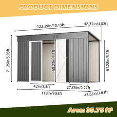 10'x4' Outdoor Metal Storage Shed for Garden Tools Lockable Door With Floor Frame