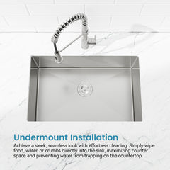 Stainless Steel Kitchen Sink, 30″x19″ Drop In Single Bowl, Undermount Handmade Sink in Brushed Nickel, with US Standard Drain and Hook, LS-SSBR05