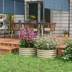 Outsunny Galvanized Raised Garden Bed Set of 2, Planters for Outdoor Plants with Safety Edging, Easy-to-assemble Stock Tanks for Growing Flowers, Herbs and Vegetables, Cream White