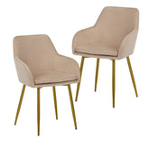 Velvet dining chair set, 2 pieces, dining chairs with gold metal legs, modern padded dining chairs suitable for dining rooms, kitchens, and vanity tables (Beige)