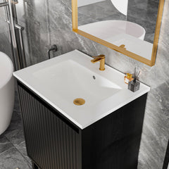 24 Inch Bathroom Vanity with Sink, Floor - Standing Structure for Stability, Soft - Closing Drawers for Noiseless Operation, Sleek Oak Finish for Modern Aesthetic(White Sink)