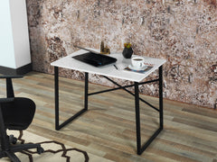 Furnish Home Store Lator Black Metal Frame 35" Wooden Top Small Writing and Computer Desk for Teens Bedroom, White