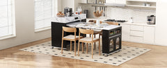 TREXM Extendable Dining Table with Extra-Long Folding Top, Rolling Kitchen Island with Drawers, Power Outlet and Brake lock, Storage Cabinet for Kitchen and Dining Room (Black + Marble White)