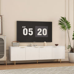 White Modern TV Stand Fluted 68" t, Entertainment Center with Storage Doors, TV Console Media Cabinet, for 55+ Inch TV, Living Room