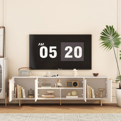 White Modern TV Stand Fluted 68" t, Entertainment Center with Storage Doors, TV Console Media Cabinet, for 55+ Inch TV, Living Room