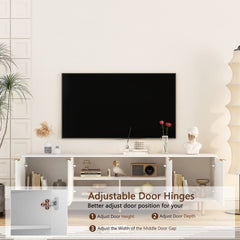 White Modern TV Stand Fluted 68" t, Entertainment Center with Storage Doors, TV Console Media Cabinet, for 55+ Inch TV, Living Room
