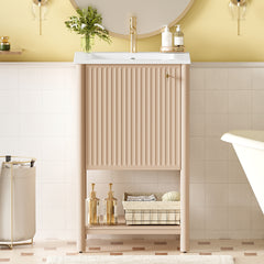 20-inch Bathroom Vanity with Ceramic Sink, Freestanding Single Vanity Set with Soft Closing Door, French Style.