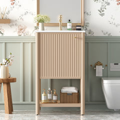 20-inch Bathroom Vanity with Ceramic Sink, Freestanding Single Vanity Set with Soft Closing Door, French Style.