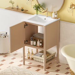 20-inch Bathroom Vanity with Ceramic Sink, Freestanding Single Vanity Set with Soft Closing Door, French Style.