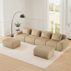 146" Modern U-Shaped Modular Sectional Sofa for Living Room,Flannelette Fabric,Oversized 4-Seater Couch,boneless sofa ,Movable Ottoman,Buckle connection,Anti-slip Design,No Assembly,Light Camel