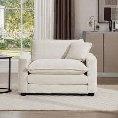 Light Beige Corduroy Fabric, Comfortable Single Accent Chair Deep Seat Sofa With One Pillow, Suitable for Living Room and Bedroom, Club Multiple Occasional Areas