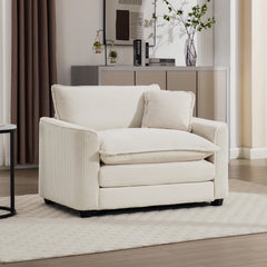 Light Beige Corduroy Fabric, Comfortable Single Accent Chair Deep Seat Sofa With One Pillow, Suitable for Living Room and Bedroom, Club Multiple Occasional Areas