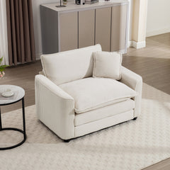Light Beige Corduroy Fabric, Comfortable Single Accent Chair Deep Seat Sofa With One Pillow, Suitable for Living Room and Bedroom, Club Multiple Occasional Areas