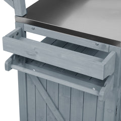 K&K 53.3" Outdoor Kitchen Island with Raised Shelf, Solid Wood Storage Cabinet with Stainless Steel Top, Outdoor Rolling Grill Cart with Internal Storage Rack, Adjustable Shelf, Spice Rack, Grey Blue