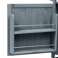K&K 53.3" Outdoor Kitchen Island with Raised Shelf, Solid Wood Storage Cabinet with Stainless Steel Top, Outdoor Rolling Grill Cart with Internal Storage Rack, Adjustable Shelf, Spice Rack, Grey Blue