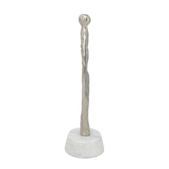 3x2.5x11" Abstract Aluminum Human Figurine on Marble Stand, Silver/White