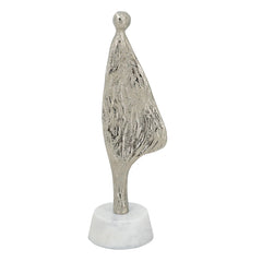3x2.5x11" Abstract Aluminum Human Figurine on Marble Stand, Silver/White