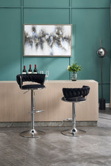 Set of 2 Bar Stools,with Chrome Footrest and Base Swivel Height Adjustable Mechanical Lifting Velvet + Chrome Leg Simple Bar Stool-BLACK