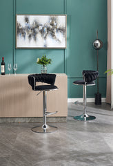 Set of 2 Bar Stools,with Chrome Footrest and Base Swivel Height Adjustable Mechanical Lifting Velvet + Chrome Leg Simple Bar Stool-BLACK