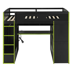 Full Size Wood Loft Bed with Desk,Wardrobe,Ample Storage Space,and RGB Light, Green(OLD SKU:LT000261AAG)