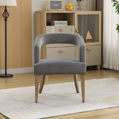 25.79" Wide Modern Barrel Open Back Upholstered Accent Chair with Weathered Solid Wood Legs Dining Chairs for Dining Room, Club, Kitchen and Living Room. Gray Velvet