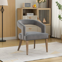 25.79" Wide Modern Barrel Open Back Upholstered Accent Chair with Weathered Solid Wood Legs Dining Chairs for Dining Room, Club, Kitchen and Living Room. Gray Velvet