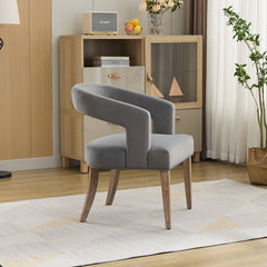 25.79" Wide Modern Barrel Open Back Upholstered Accent Chair with Weathered Solid Wood Legs Dining Chairs for Dining Room, Club, Kitchen and Living Room. Gray Velvet