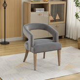 25.79" Wide Modern Barrel Open Back Upholstered Accent Chair with Weathered Solid Wood Legs Dining Chairs for Dining Room, Club, Kitchen and Living Room. Gray Velvet