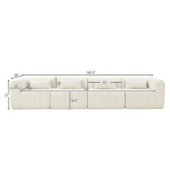145.5 Inch Modular Full-Compressed Sectional Sofa, Beige Polyester Upholstered Modular Sofa with 4 Pieces, Compressed Sponge Modular Couch for Living Room