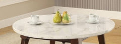 Gasha White Marble Top & Walnut Finish Coffee Table