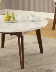 Gasha White Marble Top & Walnut Finish Coffee Table