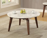 Gasha White Marble Top & Walnut Finish Coffee Table