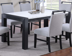 Modern Style Dining Table And 6x Side Chairs White Faux Marble Top Table Handle back Chair Wooden 7pc Dining Set