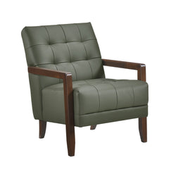 Modern Style Accent Chair Green Leather Upholstered Tufted Detail Walnut Finish Wood Furniture 1pc
