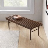 Mia Mid Century Modern Solid Wood Bench with Natural Walnut Stain Finish 15.5'' H x 47.2'' W x 18.1'' D for Living Room, Hallway, Bedroom, Bathroom