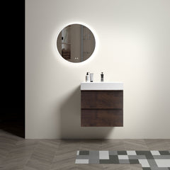 Alice 24" Walnut Bathroom Vanity with Sink, Large Storage Wall Mounted Floating Bathroom Vanity for Modern Bathroom, One-Piece White Sink Basin without Drain and Faucet, Pre-assembled