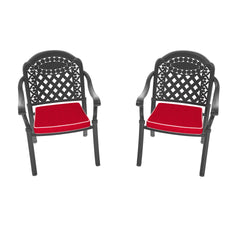 Cast Aluminum Patio Dining Chair 2PCS With Black Frame and Red Cushions