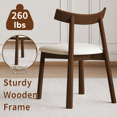 Set of 2 Modern Dining Chairs in Walnut Finish, Ergonomic Armless Kitchen Chairs with Thick Cushions, Leather Upholstery & Sturdy Wooden Legs, Curved Backrest Chairs for Restaurant, Cafe, Bedroom