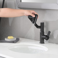 Bathroom Sink Faucet with Spray Function, Temperature Display, Anti-Slip Switch, Hot & Cold Controls, and 360° Swivel Spout