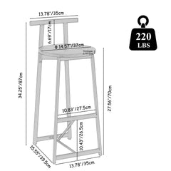 Bar Stool Set of 3 Counter Height Barstools with Back Armless Dining Chairs for Kitchen Island (Black & Walnut Brown)