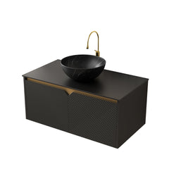 RUBEN 36" Wall-Mounted Black Plywood Cabinet and Black Sintered Stone Countertop, NO Basin, NO Faucet and Sink Cover