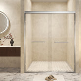 50-54 " x 72" Tempered Glass with Explosion Proof Film, Aluminum Frame Double Sliding Shower Door, "1/4 (6 mm), Stainless Steel handle,Brushed Nickel