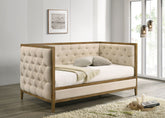 Transitional Style 1pc Twin Size Daybed Diamond Tufting Wood Trim Mattress Ready Natural Oak Finish Primary Living Room